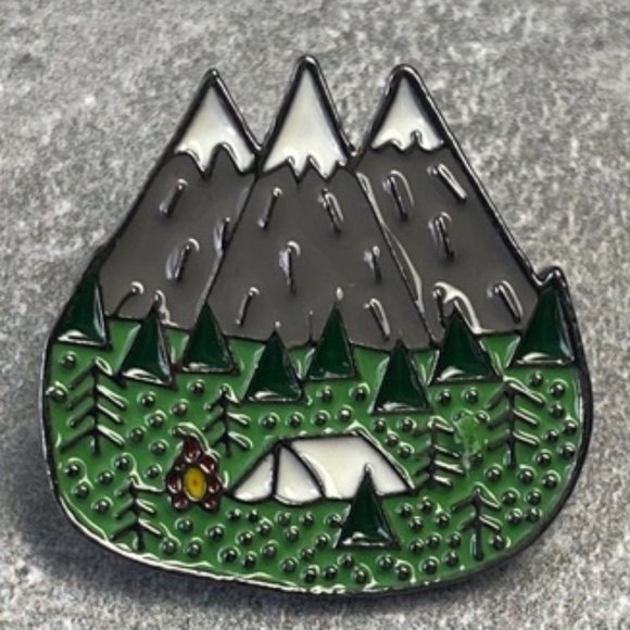 Camping Scene Enamel Lapel Pin - Picture 1 of 2